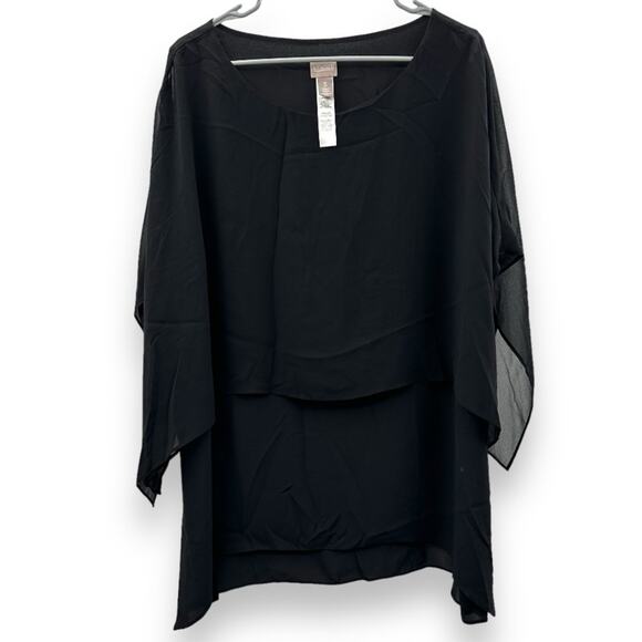 Chico's Black Double-Layer East West Flowy Top Size 3 (L) - Picture 2 of 9